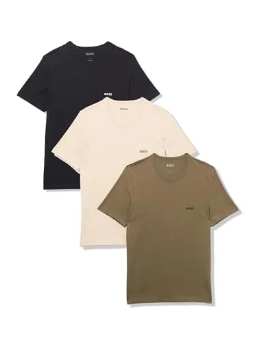 (Imposto Incluso) Boss Pacote Com 3 Camisetas Masculinas De Algodo Com Logotipo Clssico, Creme/Preto/Verde Estanho, P